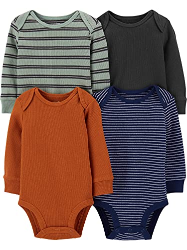 0194135634244 - SIMPLE JOYS BY CARTERS BABY BOYS 4-PACK LONG-SLEEVE THERMAL BODYSUITS, RUST/NAVY/STRIPES, 24 MONTHS