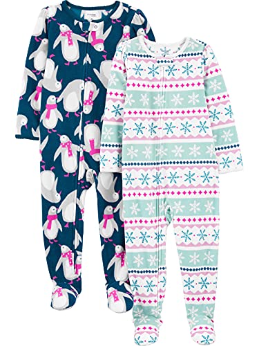 0194135797628 - SIMPLE JOYS BY CARTERS BABY, TODDLER, AND LITTLE GIRLS 2-PACK LOOSE-FIT FLEECE FOOTED PAJAMAS, FAIR ISLE/PENGUINS, 24 MONTHS