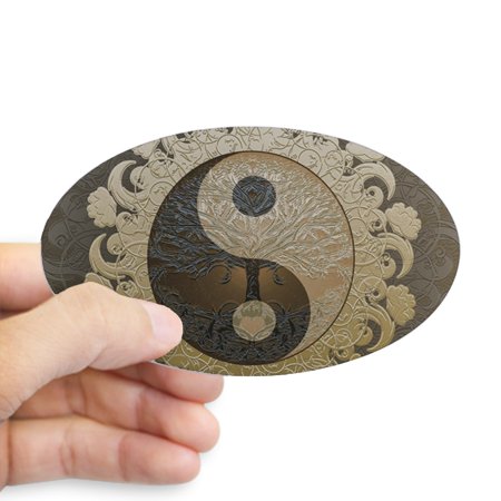 0194178296294 - CAFEPRESS - YIN YANG IN TAN COLORS WITH TREE OF LIFE. STICKER - STICKER (OVAL)
