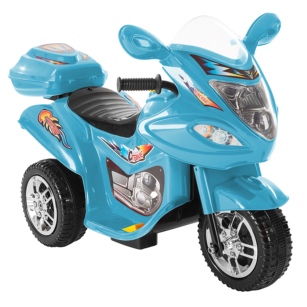 0194189641816 - ELECTRIC MOTORCYCLE FOR KIDS 3-WHEEL TRIKE - BATTERY POWERED FUN DECALS, REVERSE, AND HEADLIGHTS BY TOY TIME - BLUE