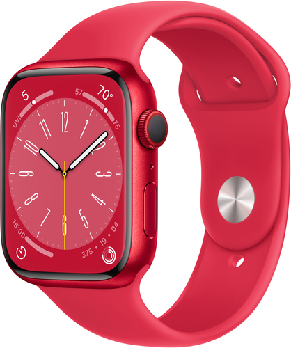 0194253215240 - APPLE WATCH SERIES 8 SMART WATCH W/(PRODUCT)RED ALUMINUM CASE W/ (PRODUCT)RED SPORT BAND - S/M FITNESS TRACKER, BLOOD OXYGEN & ECG APPS, ALWAYS-ON RETINA DISPLAY, WATER RESISTANT