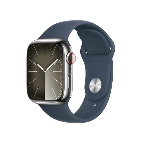 0194253942078 - APPLE WATCH SERIES 9 SMARTWATCH WITH SILVER STAINLESS STEEL CASE WITH STORM BLUE SPORT BAND S/M. FITNESS TRACKER, ECG APPS, ALWAYS-ON RETINA DISPLAY
