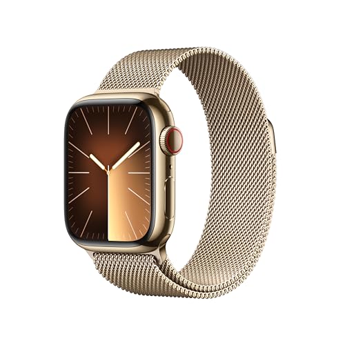 0194253942122 - APPLE WATCH SERIES 9 SMARTWATCH WITH GOLD STAINLESS STEEL CASE WITH GOLD MILANESE LOOP. FITNESS TRACKER, ECG APPS, ALWAYS-ON RETINA DISPLAY