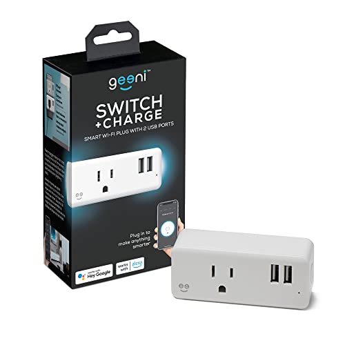 0194383019343 - GEENI SWITCH + CHARGE MULTI PORT SMART WI-FI PLUG WITH 2 USB PORTS, ENERGY SAVING OUTLET WITH POWER MONITORING AND APP CONTROL, WORKS WITH ALEXA AND GOOGLE HOME