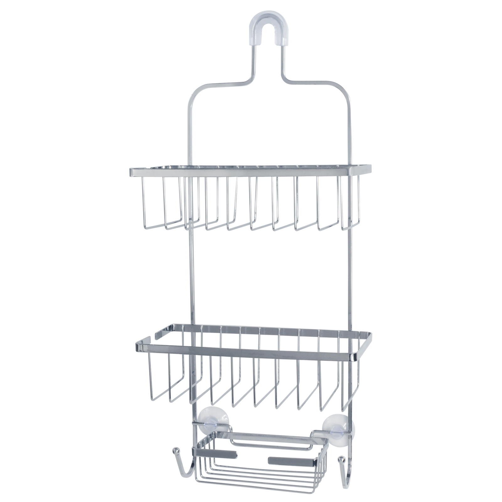 0019442516031 - DELUXE LARGE SHOWER CADDY WITH THREE BASKETS 2 HOOKS AND 2 SUCTION CUPS CHROME FINISH