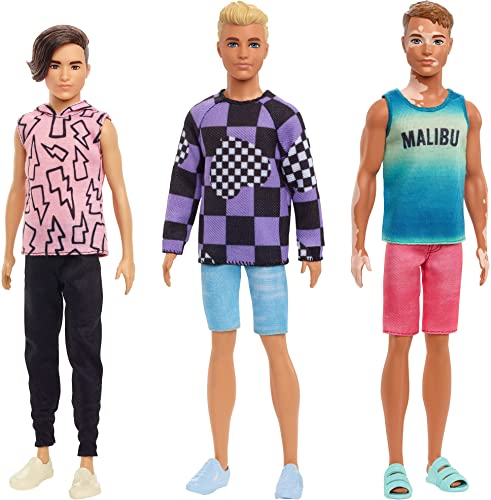 0194735001958 - BARBIE KEN FASHIONISTAS DOLL #191, BLONDE CROPPED HAIR, CHECKERED SWEATER, DENIM SHORTS, WHITE SNEAKERS, TOY FOR KIDS 3 TO 8 YEARS OLD