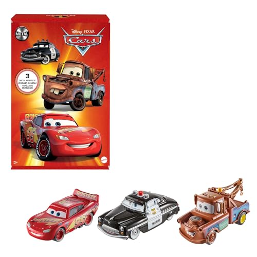 0194735002825 - MATTEL DISNEY AND PIXAR CARS TOYS, RADIATOR SPRINGS 3-PACK OF DIE-CAST TOY CARS & TRUCKS WITH LIGHTNING MCQUEEN, MATER & SHERIFF