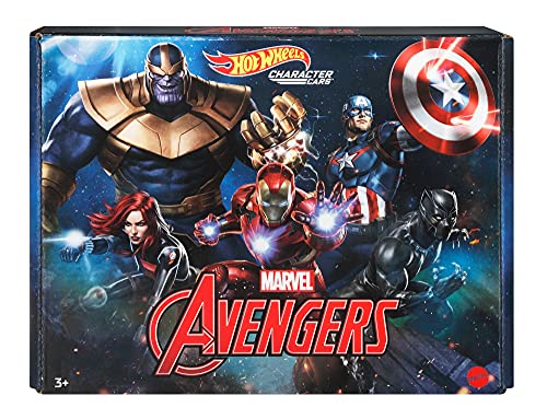 0194735005239 - HOT WHEELS MARVEL CHARACTER CARS 5-PACK OF 1:64 SCALE VEHICLES, INCLUDES CAPTAIN AMERICA, BLACK PANTHER, BLACK WIDOW, IRON MAN & THANOS, COLLECTIBLE GIFT FOR AGES 3 YEARS & OLDER