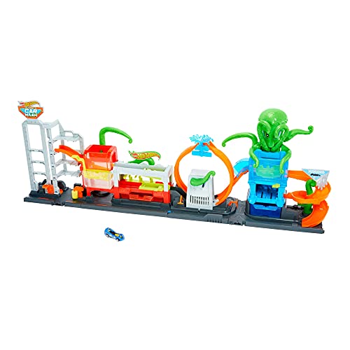 0194735005741 - HOT WHEELS CITY ULTIMATE OCTO CAR WASH PLAYSET WITH NO-SPILL WATER TANKS & 1 COLOR REVEAL CAR THAT TRANSFORMS WITH WATER, 4+ FT LONG, CONNECTS TO OTHER SETS, GIFT FOR KIDS 4 YEARS OLD & UP