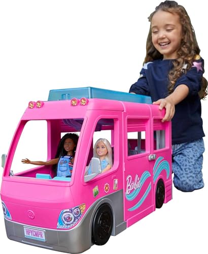 1947350076462 - BARBIE CAMPER PLAYSET, DREAMCAMPER TOY VEHICLE WITH 60 ACCESSORIES INCLUDING FURNITURE, POOL AND 30-INCH SLIDE