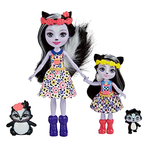 0194735008995 - ENCHANTIMALS SAGE SKUNK & SABELLA SKUNK SISTER DOLLS (6-IN & 4-IN) & 2 ANIMAL FIGURES, REMOVABLE SKIRT AND ACCESSORIES, GREAT GIFT FOR KIDS AGES 3Y+