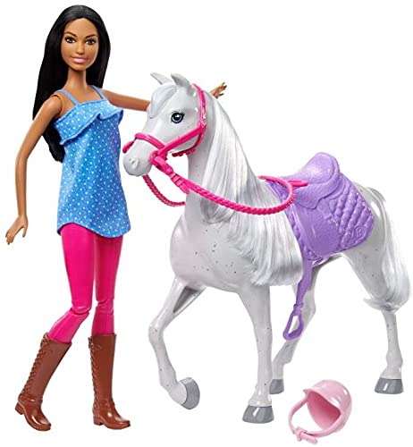 0194735011223 - BARBIE DOLL AND HORSE PLAYSET DOLL (11.5 IN BRUNETTE), AND HORSE WITH SADDLE, BRIDLE, REINS AND RIDING HELMET, GIFT FOR 3 TO 7 YEAR OLDS