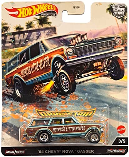 0194735011902 - HOT WHEELS CAR CULTURE CIRCUIT LEGENDS VEHICLES FOR 3 KIDS YEARS OLD & UP, 64 CHEVY NOVA WAGON GASSER, PREMIUM COLLECTION OF CAR CULTURE 1:64 SCALE VEHICLES