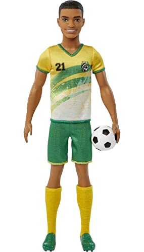 0194735015207 - KEN SOCCER DOLL, SHORT CROPPED HAIR, COLORFUL #21 UNIFORM, SOCCER BALL, CLEATS, TALL SOCKS, GREAT SPORTS-INSPIRED GIFT FOR AGES 3 AND UP