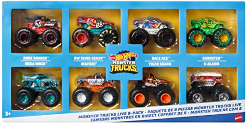 0194735018796 - HOT WHEELS MONSTER TRUCKS LIVE 8-PACK, MULTIPACK OF 1:64 SCALE TOY MONSTER TRUCKS, CHARACTERS FROM THE LIVE SHOW, SMASHING & CRASHING TRUCKS, GIFT FOR KIDS 3 YEARS OLD & UP