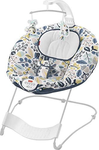 0194735022120 - FISHER-PRICE SEE & SOOTHE DELUXE BOUNCER – NAVY FOLIAGE, PORTABLE BABY SEAT WITH VIBRATIONS, MUSIC AND SOUNDS