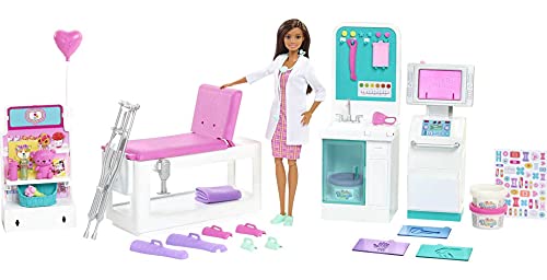 0194735043446 - BARBIE FAST CAST CLINIC PLAYSET, BRUNETTE DOCTOR DOLL (12-IN), 30+ PLAY PIECES, 4 PLAY AREAS, CAST & BANDAGE MAKING, MEDICAL & X-RAY STATIONS, EXAM TABLE, GIFT SHOP & MORE, GREAT TOY GIFT