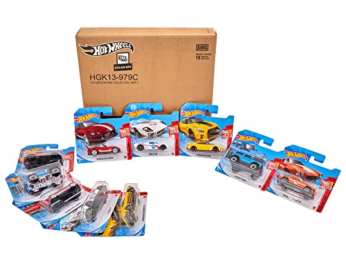 0194735050239 - HOT WHEELS AMAZON 10-PACK MINI COLLECTION OF TOY CARS, 1:64 SCALE VEHICLES, DIFFERENT THEMES, AUTHENTIC DECOS, GIFT FOR COLLECTORS & KIDS 3 YEARS OLD & UP