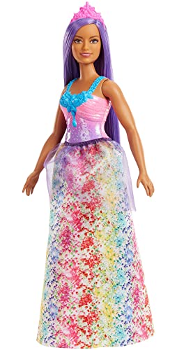 0194735055890 - BARBIE DREAMTOPIA PRINCESS DOLL (CURVY, PURPLE HAIR), WITH SPARKLY BODICE, PRINCESS SKIRT AND TIARA, TOY FOR KIDS AGES 3 YEARS OLD AND UP