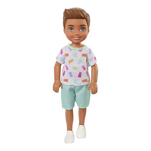 0194735056866 - BARBIE CHELSEA BOY DOLL (BRUNETTE) COLORFUL PRINTED T-SHIRT, BLUE SHORTS & WHITE SHOES, TOY FOR KIDS AGES 3 YEARS OLD & UP