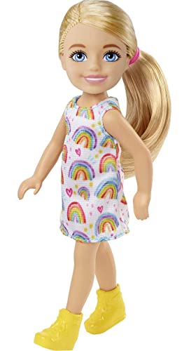0194735056903 - BARBIE CHELSEA DOLL (BLONDE) WEARING RAINBOW-PRINT DRESS AND YELLOW SHOES, TOY FOR KIDS AGES 3 YEARS OLD & UP