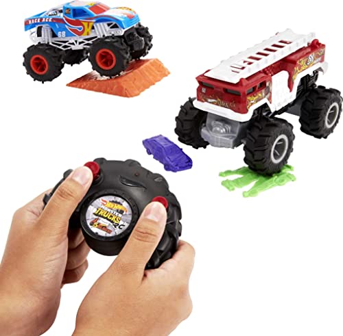 0194735058549 - HOT WHEELS RC MONSTER TRUCKS 2-PACK, 1 RACE ACE & 1 HW 5-ALARM IN 1:24 SCALE, FULL-FUNCTION REMOTE-CONTROL TOY TRUCKS