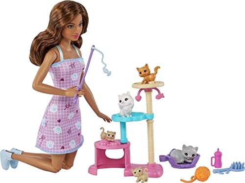 0194735062881 - BARBIE KITTY CONDO DOLL AND PETS PLAYSET WITH BARBIE DOLL (BRUNETTE), 1 CAT, 4 KITTENS, CAT TREE & ACCESSORIES, TOY FOR 3 YEAR OLDS & UP