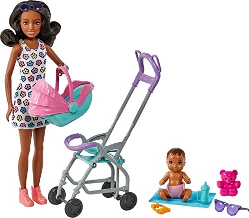 0194735062911 - BARBIE SKIPPER BABYSITTERS INC. PLAYSET WITH BABYSITTER DOLL (CURLY BRUNETTE HAIR), STROLLER, BABY DOLL & 5 ACCESSORIES, TOY FOR 3 YEAR OLDS & UP