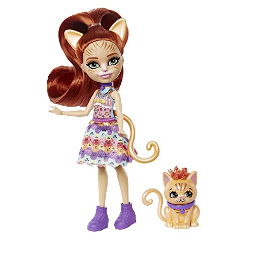 0194735063123 - MATTEL ENCHANTIMALS CITY TAILS TARLA TABBY DOLL (6-IN) & CUDDLER ANIMAL FIGURE, SMALL DOLL WITH REMOVABLE SKIRT & ACCESSORIES, GREAT GIFT FOR KIDS AGES 4Y+