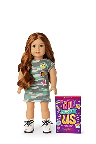 0194735092581 - AMERICAN GIRL TRULY ME 18-INCH DOLL 103 WITH GREEN EYES, WAVY RED HAIR, LIGHT-TO-MEDIUM SKIN WITH WARM UNDERTONES, CAMO T-SHIRT DRESS