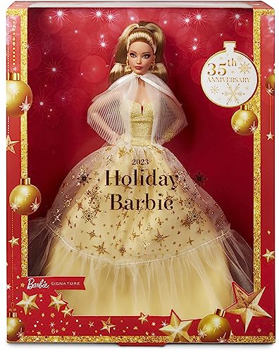 0194735097043 - 2023 HOLIDAY BARBIE DOLL, SEASONAL COLLECTOR GIFT, BARBIE SIGNATURE, GOLDEN GOWN AND DISPLAYABLE PACKAGING, LIGHT BROWN HAIR