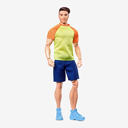 0194735097333 - KEN DOLL, BARBIE LOOKS, BROWN HAIR WITH BEARD, COLOR BLOCK TEE & BLUE SHORTS, LIGHT BLUE SNEAKERS, STYLE AND POSE, FASHION COLLECTIBLES