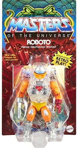 0194735104079 - MASTERS OF THE UNIVERSE ORIGINS ACTION FIGURE, RISE OF SNAKE MEN MINI COMIC ROBOTO, ARTICULATED COLLECTIBLE MOTU TOY WITH ACCESSORY AND MINI COMIC