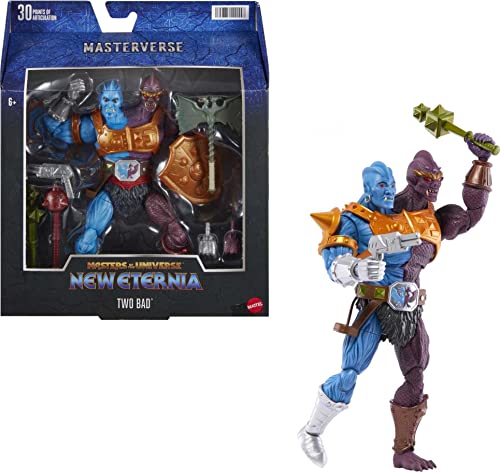 0194735111558 - MASTERS OF THE UNIVERSE MASTERVERSE ACTION FIGURE TWO-BAD, DETAILED ARTICULATED COLLECTIBLE WITH BATTLE ACCESSORIES AND SWAPPABLE HANDS, MOTU TOY GIFT