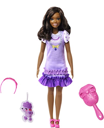 0194735114535 - BARBIE DOLL FOR PRESCHOOLERS, BLACK HAIR, MY FIRST BROOKLYN” DOLL, KIDS TOYS AND GIFTS, PLUSH POODLE, ACCESSORIES, SOFT POSEABLE BODY