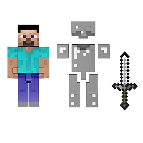 0194735114634 - MINECRAFT DIAMOND LEVEL STEVE, 5.5-INCH COLLECTOR ACTION FIGURE WITH DIE-CAST ACCESSORIES, TOY COLLECTIBLE GIFT FOR ADULT FANS & KIDS AGES 6 YEARS & OLDER