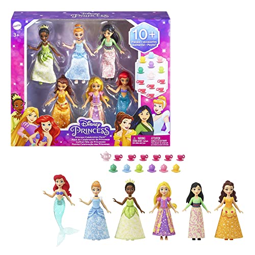 0194735121045 - MATTEL DISNEY PRINCESS SMALL DOLL PARTY SET WITH 6 POSABLE PRINCESS DOLLS IN SPARKLING CLOTHING AND 13 TEA TIME ACCESSORIES
