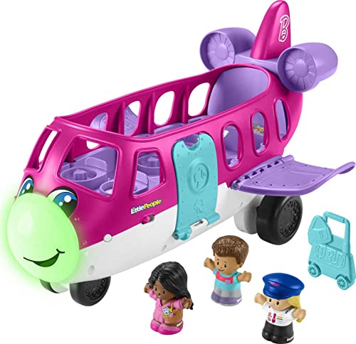 0194735126828 - FISHER-PRICE LITTLE PEOPLE BARBIE TOY AIRPLANE FOR TODDLERS WITH LIGHTS MUSIC AND FOLDING STAIRS, LITTLE DREAM PLANE, 4 PLAY PIECES