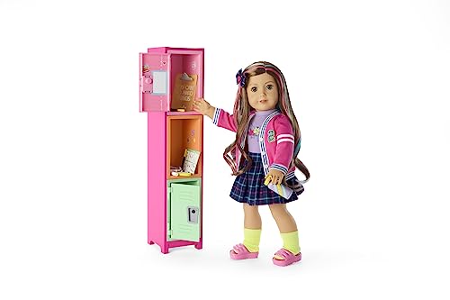 0194735158645 - AMERICAN GIRL TRULY ME COLORFUL CUBBIES LOCKER 9-PIECE SET FOR 18-INCH DOLLS WITH A THREE-SECTIONED TIER OF LOCKERS, TWO LOCKERS, OPEN CENTER CUBBY, A REAL CHALKBOARD, AND A JUMP ROPE AGES 6+