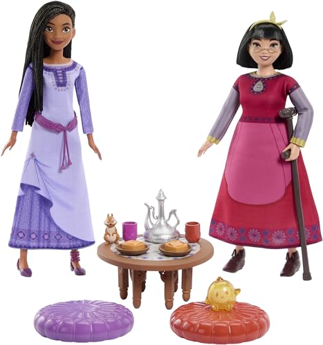 0194735172528 - MATTEL DISNEY’S WISH PLAYSET WITH 2 DOLLS, 2 FIGURES, 1 TABLE & 10 ACCESSORIES INCLUDING FURNITURE & FOOD, BEST FRIENDS TEA TIME, ASHA & DAHLIA OF ROSAS (AMAZON EXCLUSIVE)