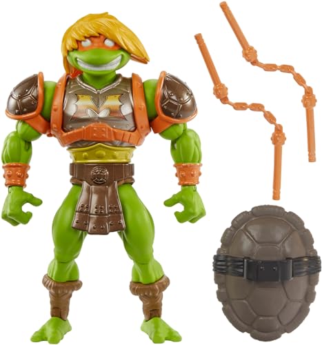 0194735190027 - MASTERS OF THE UNIVERSE ORIGINS TURTLES OF GRAYSKULL MICHELANGELO POSABLE ACTION FIGURE TOY, TEENAGE MUTANT NINJA CROSSOVER WITH ACCESSORIES
