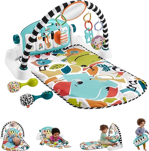 0194735213467 - FISHER-PRICE BABY GIFT SET GLOW AND GROW KICK & PLAY PIANO GYM BABY PLAYMAT & MUSICAL TOY WITH SMART STAGES LEARNING CONTENT, PLUS 2 MARACAS FOR AGES 0+ MONTHS, BLUE