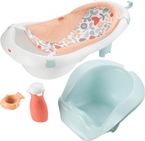 0194735232802 - FISHER-PRICE BABY BATH TUB FOR NEWBORN TO TODDLER WITH BABY SEAT & BATH TOYS, 4-IN-1 SLING N SEAT, SUMMER BLOSSOMS