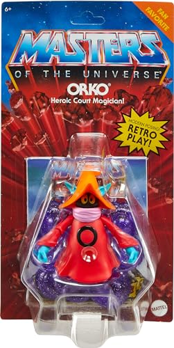 0194735244348 - MASTERS OF THE UNIVERSE ORIGINS ACTION FIGURE ORKO COLLECTIBLE, 5.5 INCH MOTU WIZARD OF ETERNIA TOY ON CLEAR STAND & BASE, 7 POSABLE JOINTS
