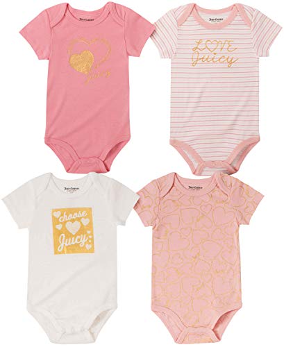 0194753182790 - JUICY COUTURE BABY GIRLS 4 PIECES PACK BODYSUITS, WHITE/PINK/PRINT, 18M