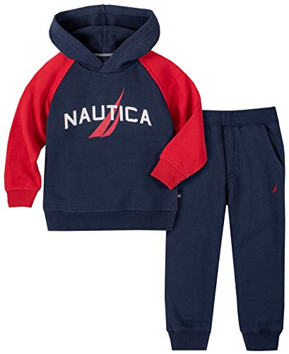 0194753197657 - NAUTICA BABY BOYS 2 PIECES HOODED PULLOVER PANTS SET, NAVY/RED, 24M