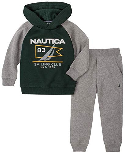 0194753197718 - NAUTICA BABY BOYS 2 PIECES HOODED PULLOVER PANTS SET, GREEN/GRAY, 24M
