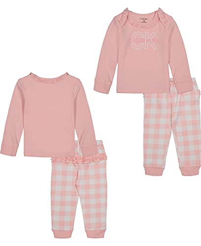 0194753225176 - CALVIN KLEIN BABY GIRLS 2 PIECES PANTS SETS, PINK/WHITE PINK PLAID, 6-9 MONTHS