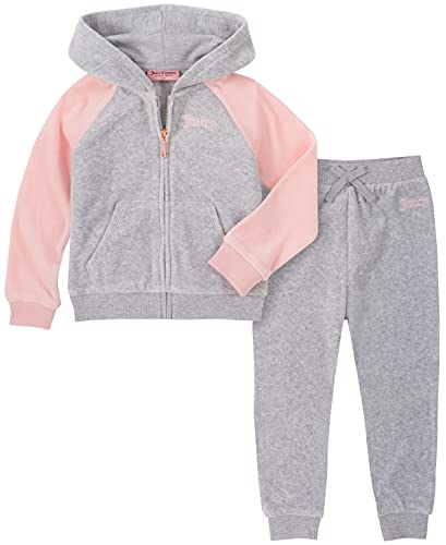 0194753226081 - JUICY COUTURE BABY GIRLS 2 PIECES HOODED JOG SET, CHERRY BLOSSOM/GREY HEATHER, 12M