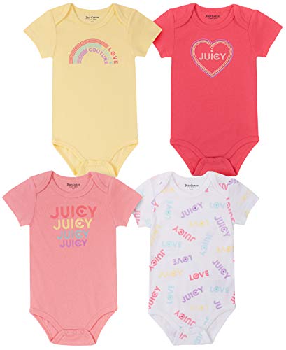 0194753687615 - JUICY COUTURE BABY GIRLS 4 PIECES PACK BODYSUITS, CABANA YELLOW/PEONY/WATERMELON, 12M